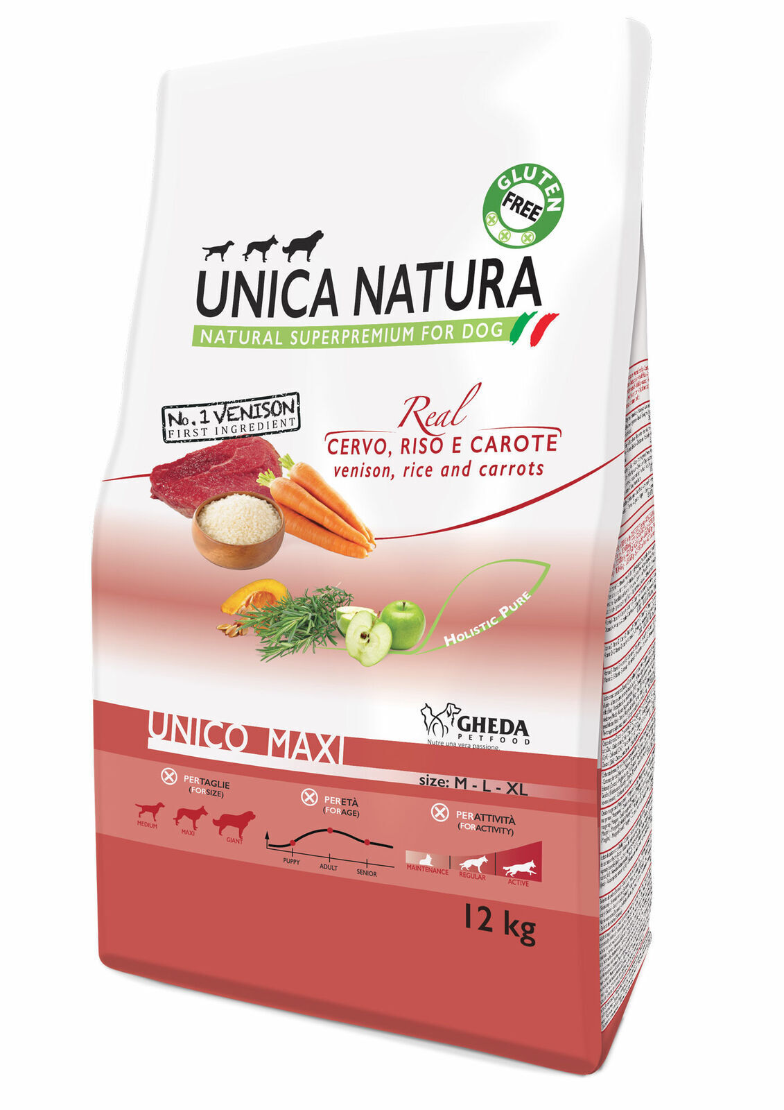 Gheda - Unico Maxi Dry - Cervo, riso e carote 2,5kg