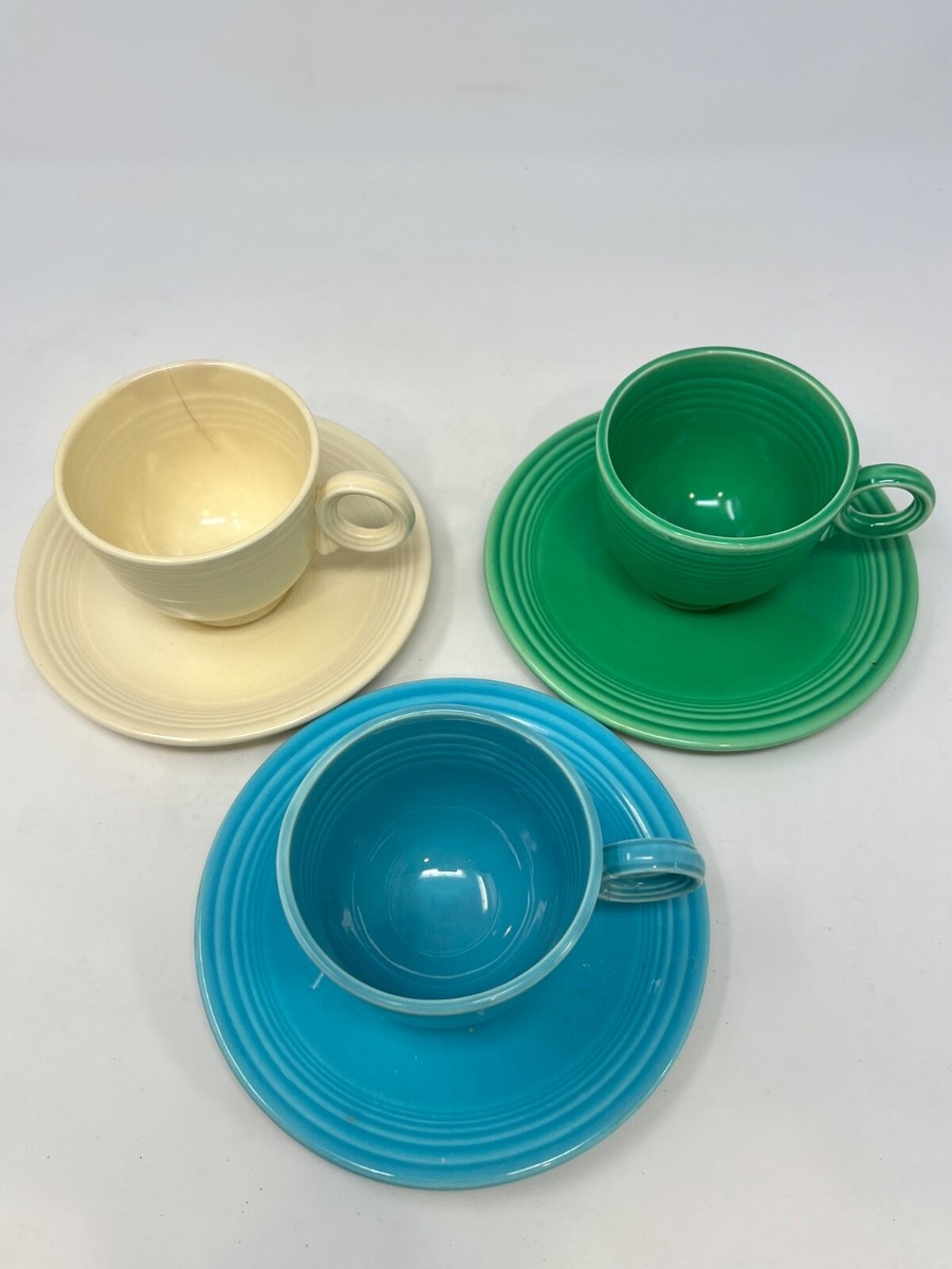 Vintage 1990's Fiestaware Set of 3 Cups & Saucers Homer Laughlin
