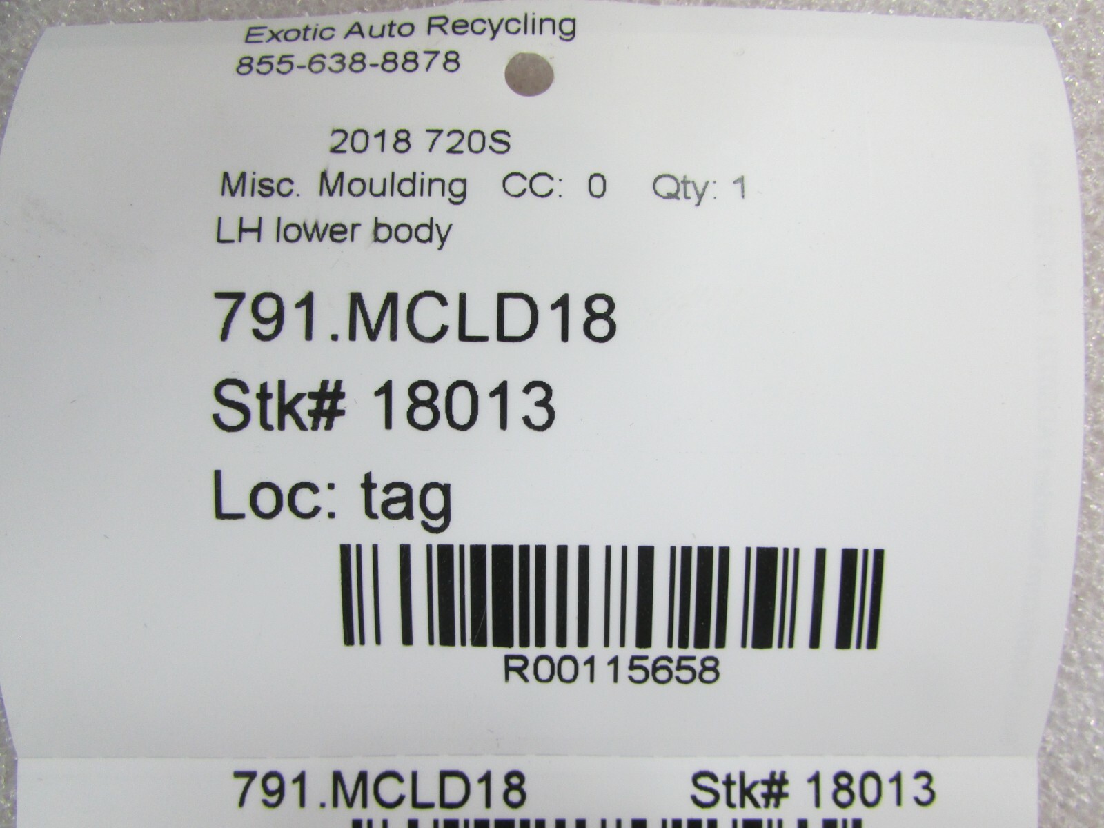 Mclaren 720, LH, Left Lower Body Gasket, Used 