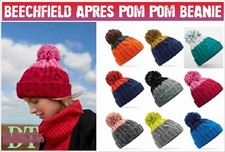 Image of Apres Beanie Beechfield Pom Pom 2 Coloured Wool Men Ladies Knitted Warm Hats