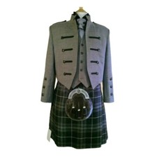 Men's Handmade Scottish Highland Gray New Kilt Jacket With Waistcoat Custom Made