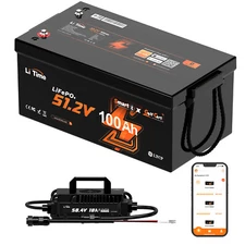 LiTime 48V 100Ah Bluetooth Golf Cart LiFePO4 Lithium Battery + 58.4V 18A Charger