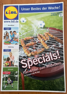 Alte Werbung LIDL 19/2008 ''SPECIALS! Strandleben, Muttertag, Fußball-EM Grillen