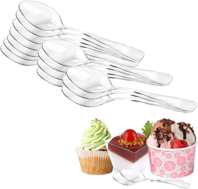 100 Stück Plastiklöffel, Mini Clear Plastic Spoons(3.74 Zoll /9.5Cm) Strapazierf