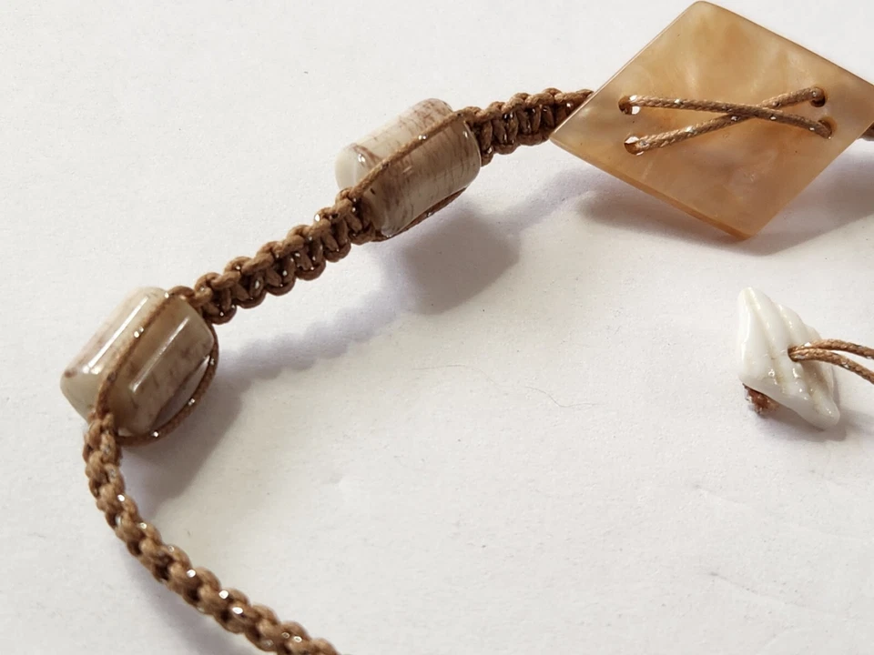 Lot of 3 Adjustable String Bracelets Natural Stone Wood Shell Nature Beach Boho - Image 4 of 4