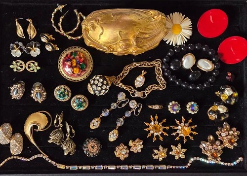 Antique Miriam Haskell Style (& More) Costume Jewelry Mixed Lot + Jewelry Casket