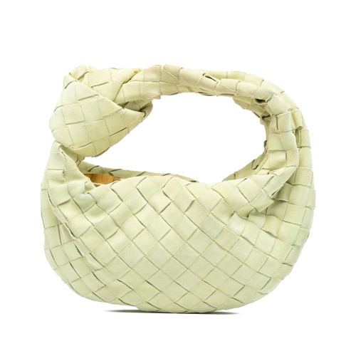 Bottega Veneta Mini Suede Intrecciato Jodie Pre-Loved Hobo Bag Light Yellow