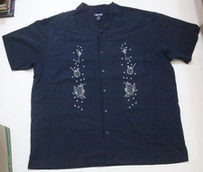 XXL Cherokee Blue Solid Men Retro Lounge Dress Shirt Top Short Sleeve Mans WS859