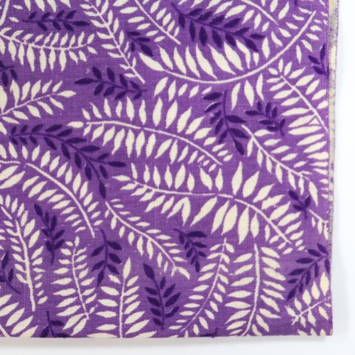 Vintage Feedsack Fabric Purple White Leaves Fronds Ferns Print 18x22 Old 1940s