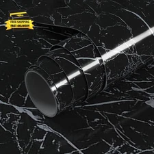 Black Wallpaper Marble Contact Paper for Countertop Cabinet Bathroom Bedroom Vin