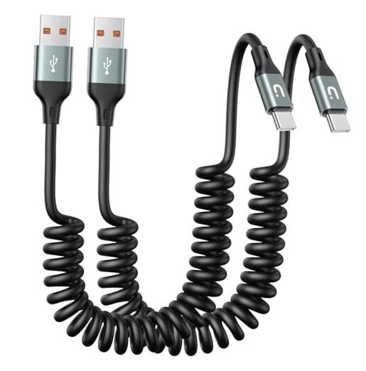 USB C Cable for Car Coiled Fast Charging Cable, USB-C 3FT Grey USB A to USB C