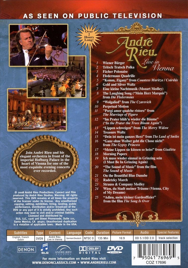 ANDRE RIEU/THE JOHANN STRAUSS ORCHESTRA LIVE IN VIENNA NEW DVD