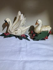 Carved Wood Swans 1989 House Of Hattan 12 Days Christmas Ornament Collection