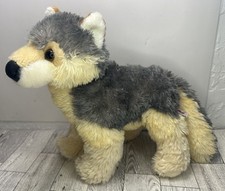 Aurora Wolf Husky Dog Plush Grey Tan White Stuffed Animal Realistic Black Eyes