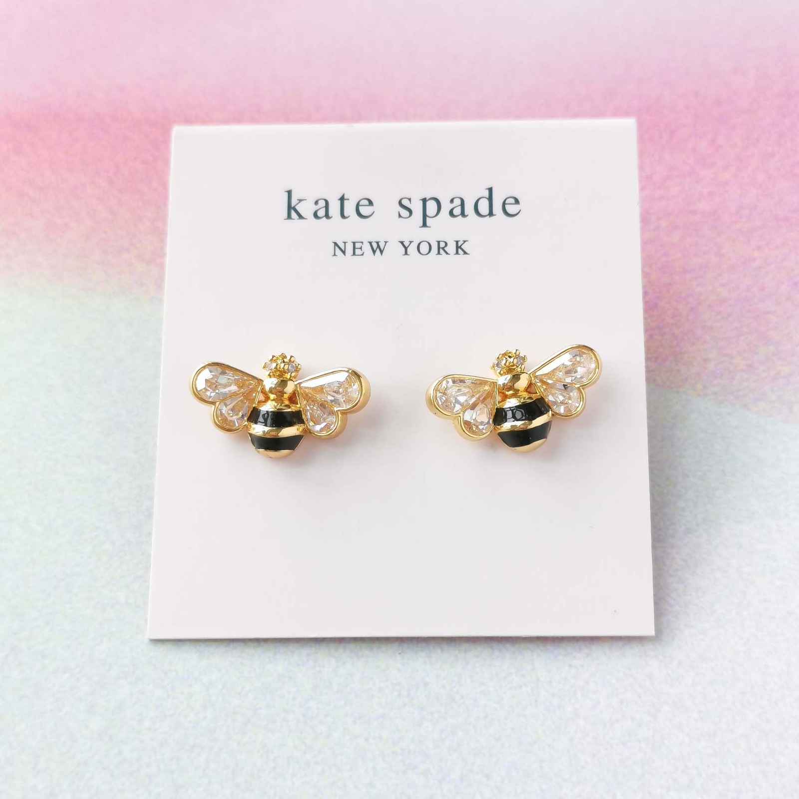 New. Kate Spade Gold black all abuzz stone bee stud earrings
