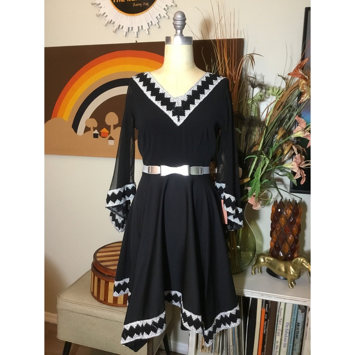 70s little black dress Vintage 70s Medallion Black Mini Party Cocktail Dress XS/S –  rollwithitvintage