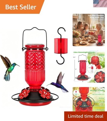 Durable 16 oz Hummingbird Feeder, Easy Clean Glass with Flower Ports & Ant Moat