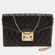Miu Miu Confidential Black Matelasse Leather Wallet On Chain