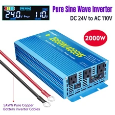 2000W 4000W Pure Sine Wave Power Inverter DC 24V - AC 110V Converter LCD Display