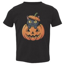 Cute Black Cat in Pumpkin - Funny Halloween Graphic Toddler T-Shirt