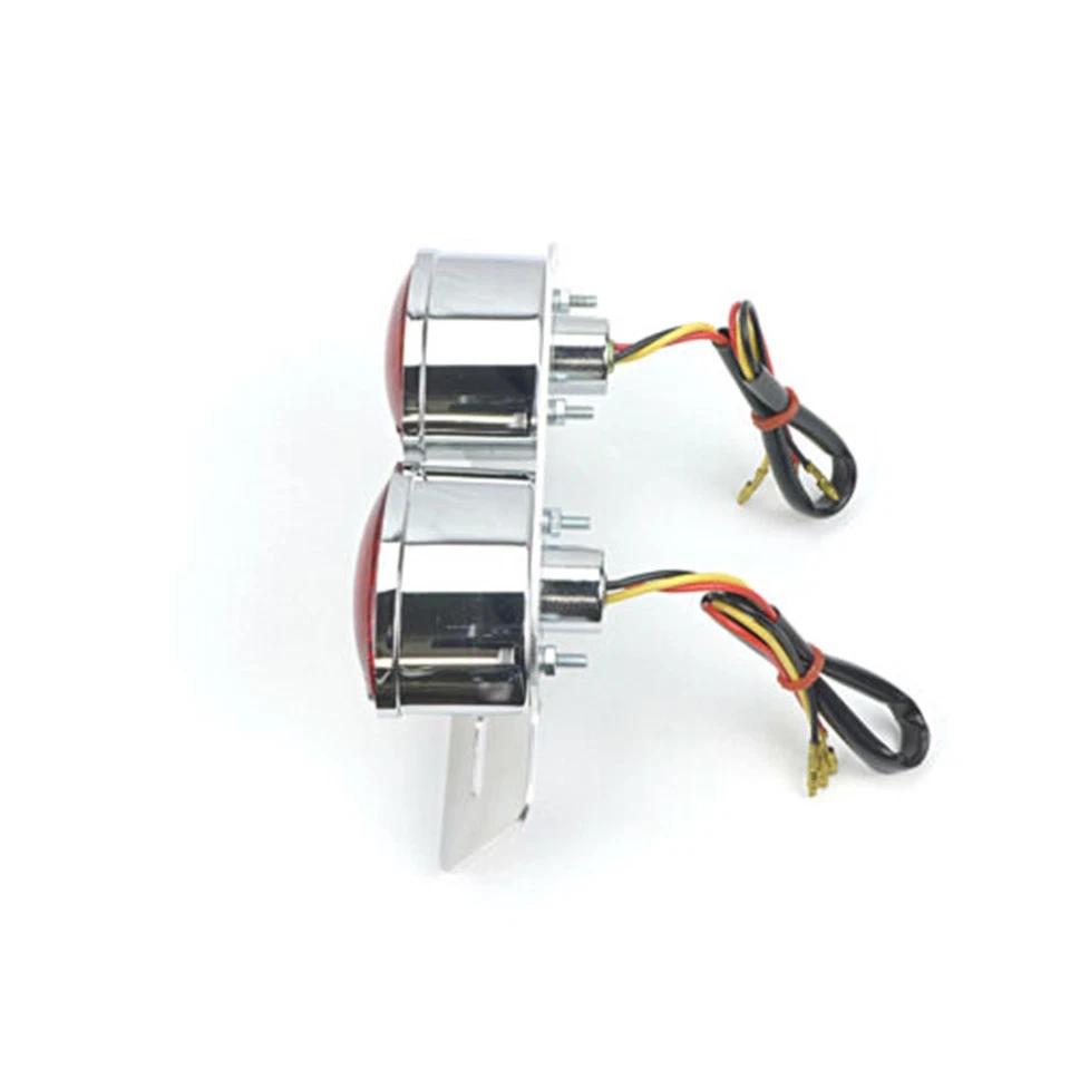 2FastMoto Chrome Dual Cateye Taillight 12 Volt & License Bracket  62-21602 - Image 4 of 4