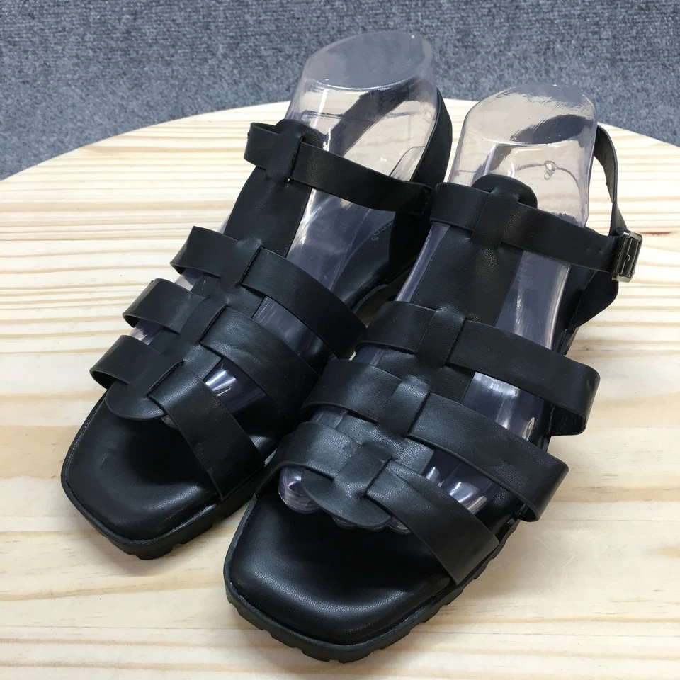Sandalias Wanted Para Mujer 9 Athena Gladiador Cuero Negro Informales Punta Abierta Planas NUEVAS Foto 3 de 4