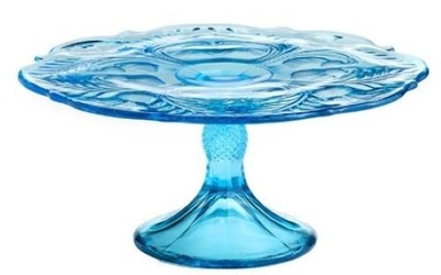 Cake Plate Pastry Tray Bakers Stand Inverted Thistle - Buffet Blue Glass - Large