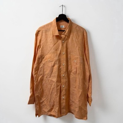 Luigi Borrelli Linen Button Down Shirt Men's Size: XL Orange Made in Italy