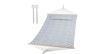 Double Quilted Hammock with Hardwood Spreader Bar, Extra Large Soft Pillow, H...