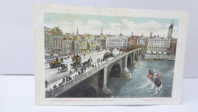 London Bridge nach Verbreiterung Postkarte farbig 1900 Themse Verkehr Fluss Szene