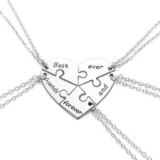 Silver Tone Alloy BFF Necklace Best Friends Forever and Ever Heart Puzzle Piece