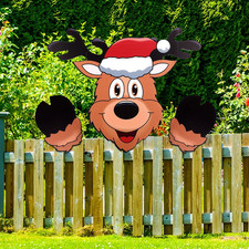Christmas Fence Peeker Decoration, over the Fence Holiday Outdoor Yard Reindeer