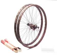 Antique Schwinn 28" Wood Sew-Up Wheelset w/ New Departure Model D Skip-Tooth Cog