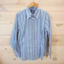 NWT Venezia Button-up Shirt Women's Size 14/16 Blue Striped Long Sleeve Vintage