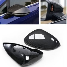Black Carbon Fiber Side Mirror Cover For VW Golf 8 MK8 VIII 20-21 W/ Lane Assist