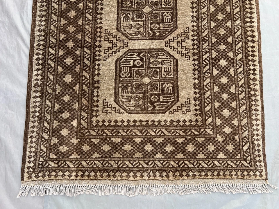 3x9.2 ft Vintage Bokhara Runner Rug Turkoman Faded Terracotta Wool Hallway Rug - Image 3 of 4