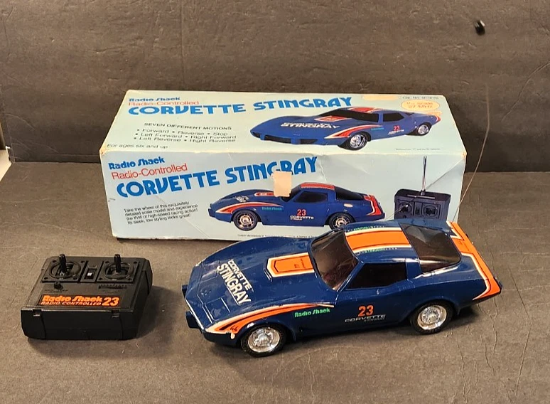 Vintage Radio Shack Radio Controlled Corvette Stingray Blue Untested With Box - Image 2 of 4