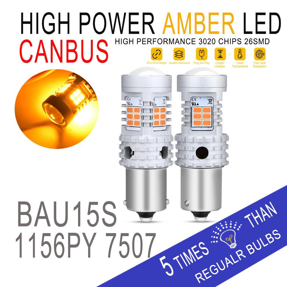 581 Lamps 2A Bulbs Bau15S Py21W 2200k Amber Turn Signal Indicator LED 3020SMD