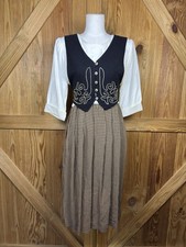 Vintage Cottagecore Prairie Dress Embroidered Vest Midi Dirndl Style