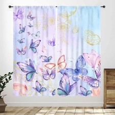 Butterfly Curtains for Girl Room,Purple 21"W x 45"L Pack of 2 Butterfly-5