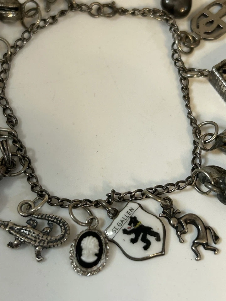 Vintage/Antique Travel Charm Bracelet 15+ Almost All Silver - Image 3 of 4