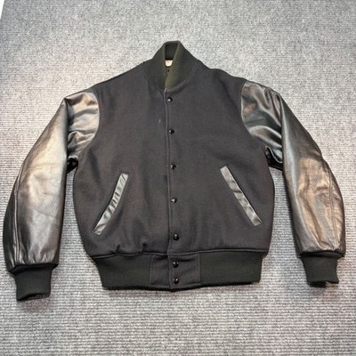 Empire Sporting Goods Men Large Varsity Jacket Black Wool Leather Union Made USA