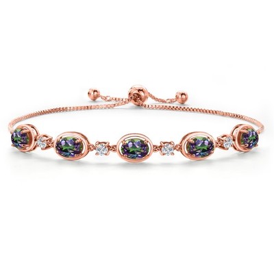 18K Rose Gold Plated Silver Green Mystic Topaz, Lab Grown Diamond Bracelet For