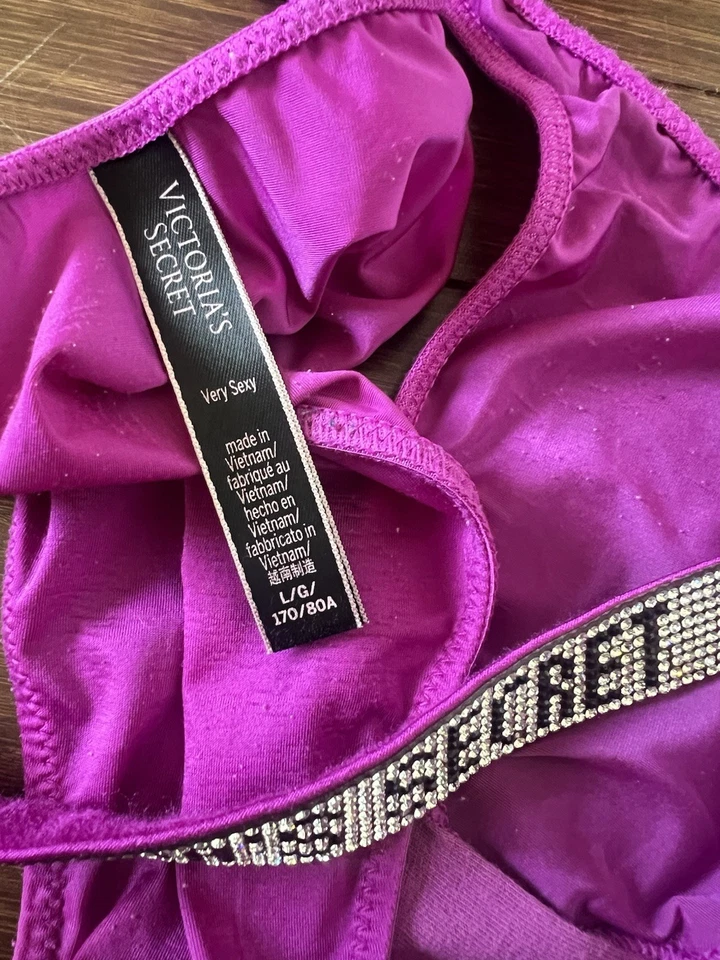 Victoria's Secret Braguita de Bikini Brasileña en Magenta con Logo Brillo Correa Talla L Foto 3 de 3