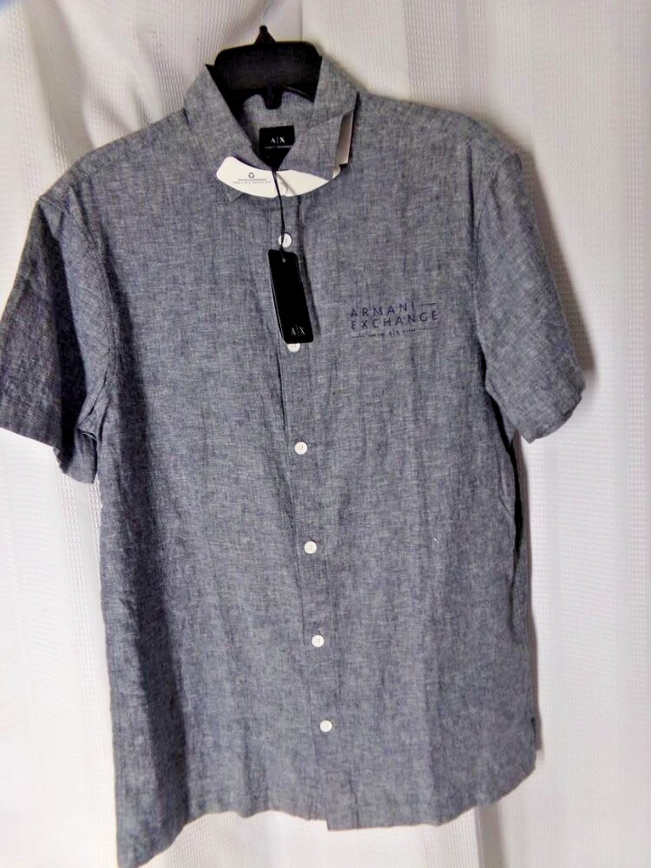 AX ARMANI EXCHANGE Shirt size Small blue Linen Cotton blend short sleeve NWT - Image 2 of 4