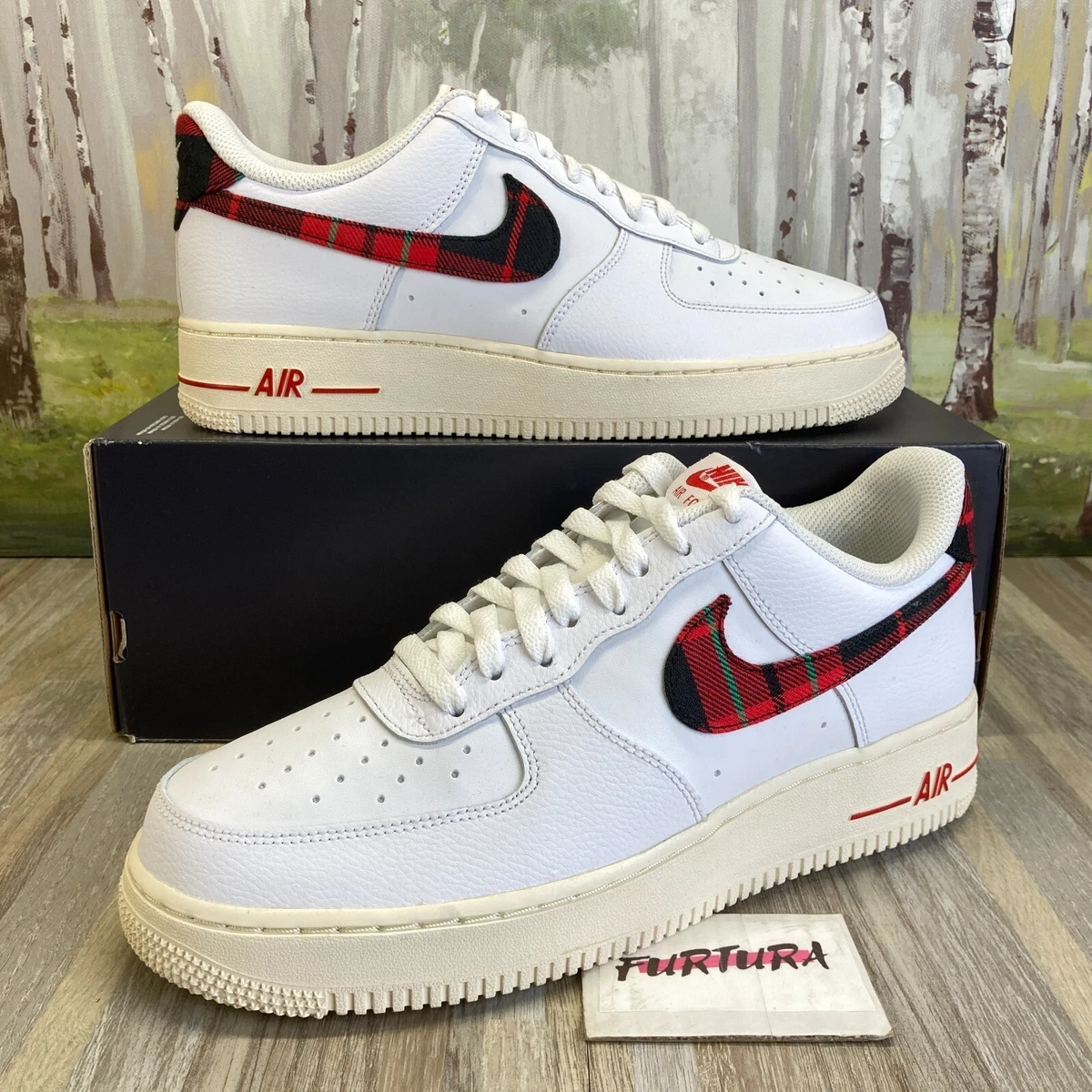 Nike Air Force 1 '07 LV8 Plaid Red Swoosh DV0789-100 Men'