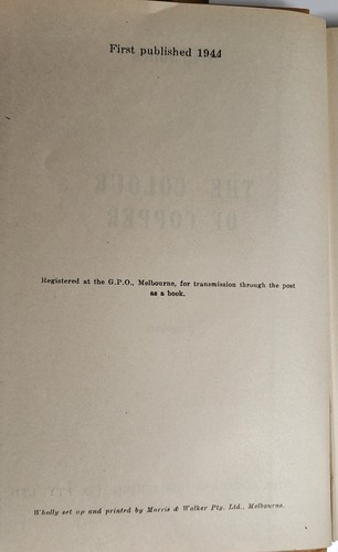 THE COLOUR OF COPPER / WILL JONES / FIRST EDITION HARDCOVER 1944 / RARE BOOK - Picture 3 of 5