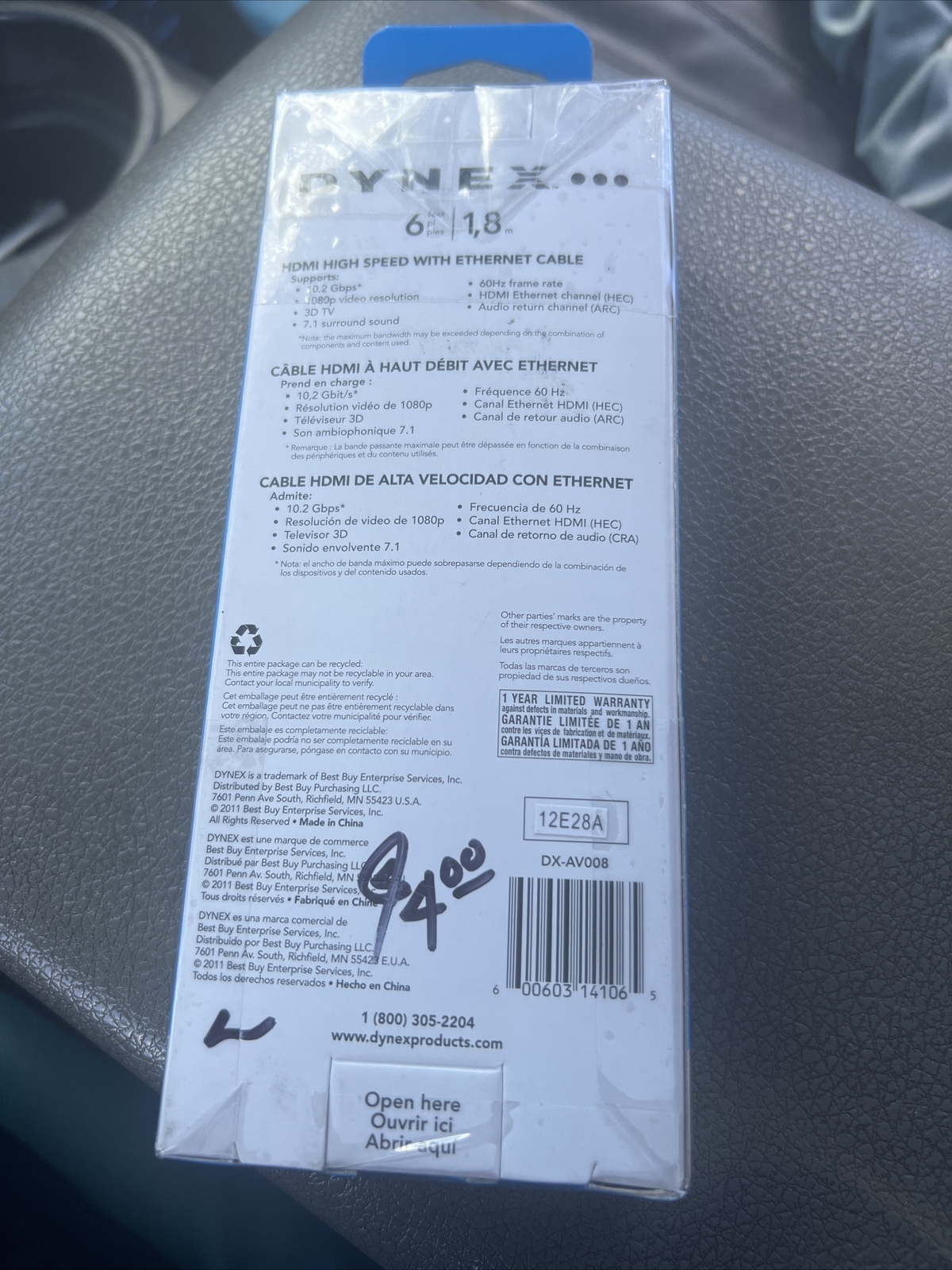 Dynex DX 10.2 GBPS HDMI Cable 6' 6 ft 1.8m in Package