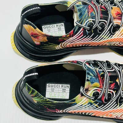 Gucci Run Knit Low Top Sneaker Black Floral Print Shoes US
