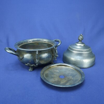 バタークーラー M.Benedict USA / QUADRUPLE PLATE Antique Benedict Quadruple Plate Butter Cooler Bowl w/ Spoon
